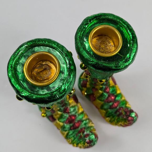 Elf Shoe Candlestick Holders 6.5" Christmas Holiday Decor Jester Mardi Gras Gold - Picture 12 of 15